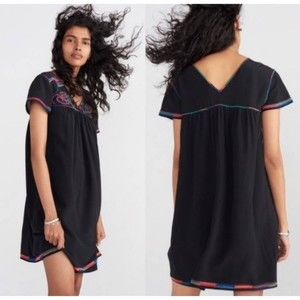 Madewell Colorful Embroidery Silk Mini Dress XS Cap Sleeve V-Neck Summer Chic